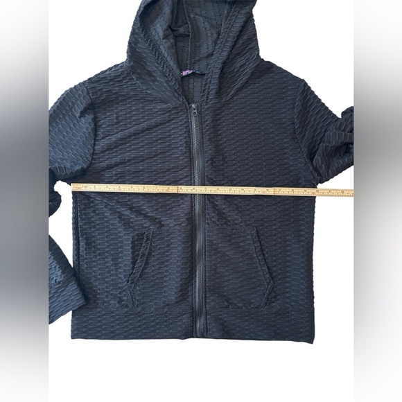 Women's Black Textured/waffled Jacket AQ Sports 2X lightweight, hood & pockets. - Picture 6 of 10
